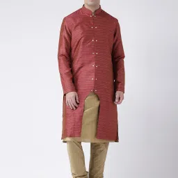 DEYANN Men Maroon & Brown Sherwani Set Printed Sherwani-image-17