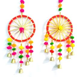 RED POM POM Side Door Hanging/ Stage, Shadi, Haldi, Diwali Decor TORAN (2 PCS) Wool Windchime-image-35