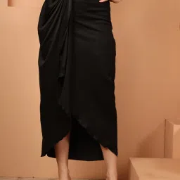 Women Solid Wrap Around Black Skirt-picture-15