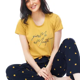 Women Top & Pyjama Set Yellow Printed-image-22
