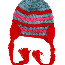 Bharatasya Kids Blue & Red Acrylic Beanie With braids-21