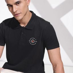 Men Solid Polo Neck Pure Cotton Black T-Shirt-picture-28
