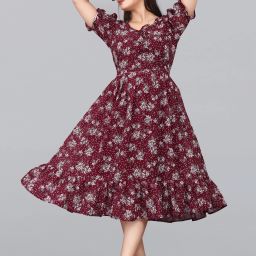 Women Fit and Flare Maroon Maxi/Full Length Dress-image-89