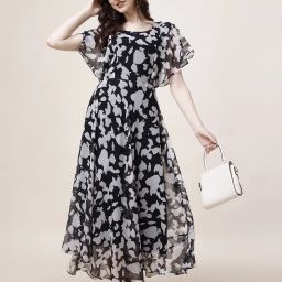 Women A-line Black Ankle Length Dress-image-73