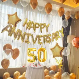 Solid 50th Anniversary Decoration Kit Romantic Backdrop for Party Celebrations Letter Balloon-23