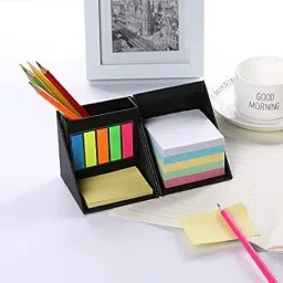 daluci Cube Style Foldable Sticky Memo Pads with Stationery Pen Holder, Sticky Note Pocket-size Memo Pad Soft Bound 100 Pages image 2
