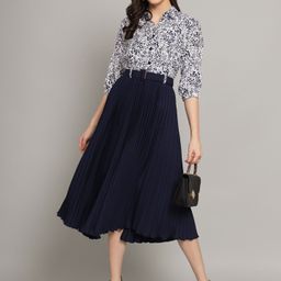 raiyani enterprise Women Fit and Flare Blue Below Knee Dress-picture-15