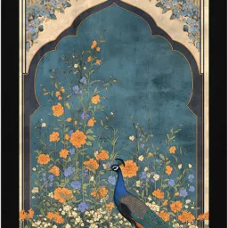 Twilight Serenity – Peacock in Mughal Arch Garden Digital Reprint 20 inch x 14 inch Painting-image-43