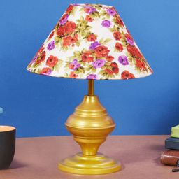 foziq Gold Toned & Red Printed Triangle Table Lamp image 3