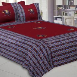 jaipur fabric Maroon Jaipuri Hand Made Embroidery Patch Work 240 TC Cotton 1 Double Bedsheet with 2 Pillow Covers-picture-19