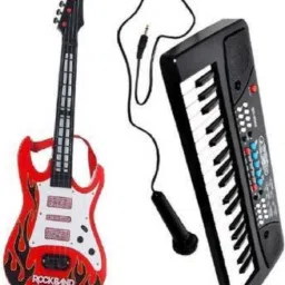 37 Key Piano Keyboard Toy with DC Power Option, Recording and Mic with Musical Guitar With Light And Sound for kids (Multicolor)-2