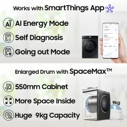 samsung 9 kg 5 Star, AI Ecobubble, Super Speed, Wi-Fi, Hygiene Steam, Digital Inverter Motor Fully Automatic Front Load with In-built Heater Grey image 5