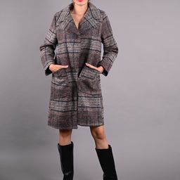 ODETTE Checked Notched Lapel Collar Woolen Longline Overcoat-image-50