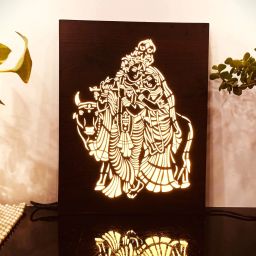 Radha Krishn Cow Wood Craving Table Lamp-image-19