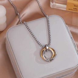 3 Circle Ring Pendant Locket with 24inch Stainless Steel Box Chain Silver Stainless Steel Pendant-image-23
