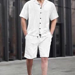 Men Night Suit Set White Solid-image-116