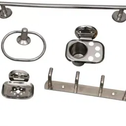 BATHROOM ACCESSORIES COMBO SET/STAILESSSTEEL/TOWELROD/TOWELRInG/SOAPDISH/TUMBLER STEEL Towel Holder-image-2