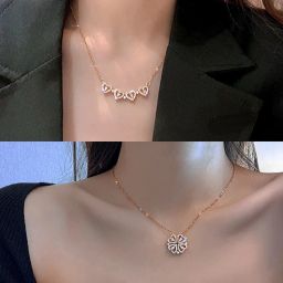 Luxury Magnetic Two-Wear Clavicle Chain Diamond Love Four-Leaf Clover XBV033 Diamond Brass Plated Copper Necklace-18