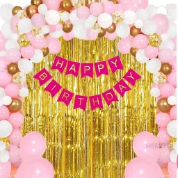 Solid birthday decoration set(1pc bday banner, 2pc foil curtain, 30pc balloons) Balloon-28