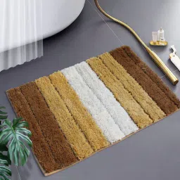 Brown Stripe Polyester 24x16 Inches Super Soft Bath Mat By Luxe Home International-picture-30