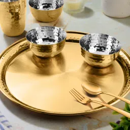 Pack of 7 Stainless Steel High Grade Golden PVD Coating Hammered Dinner Set | Serve for 1 Dinner Set-14