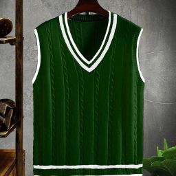 Men Self Design V Neck Green Sweater-image-77