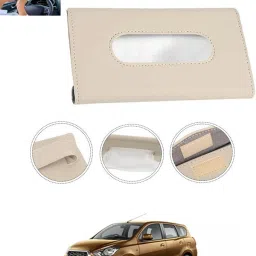 Beige Leatherite Rectangle Shape Fancy Design Tissue Dispencer For Car-25 Vehicle Tissue Dispenser-2