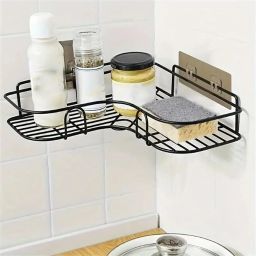 Multi-use Self Adhesive Kitchen (PACK OF 1) Bathroom Corner Shelf,storage Rack Steel Wall Shelf-image-78