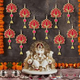 Home Decor and Festive Decorations Lotus Wall Hanging with Bells – Set of 10 Toran-25
