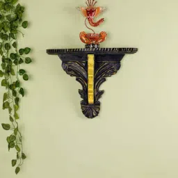 disoo fashions Designer Hand Carved Blue & Yellow Wooden Floating Shelf-picture-38