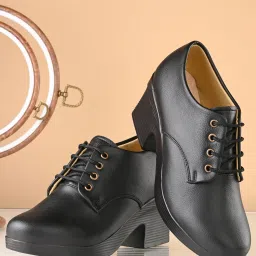 KARADDI Women Black Synthetic Leather Solid Derby Court Shoe Derby For Women-image-9