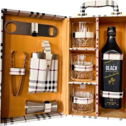 Leather Checkered 3 Glass Portable Bar Set-image-55