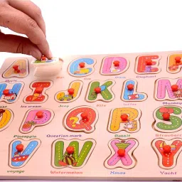 popplop Wooden Peg ABC Alphabet Shape Board With Picture Alphabet Matching Puzzle Toys image 4