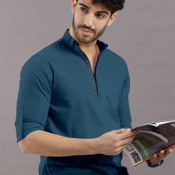 Men Solid Cotton Blend Straight Kurta-image-73