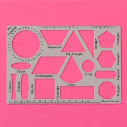 School Geometry Template Stencil of 16 Different Shapes with Ruler Attached Ruler-10