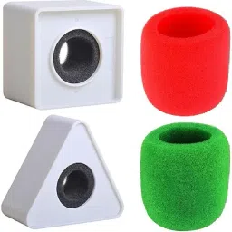 4pc Mic Flag Station Logo ID Box Triangle Square Cube Shaped Sponge Foam Cover TV Conference Microphone Station Logo Mike Sponge Windshield Reporter Host Signs Indoor, Outdoor PA System-image-55