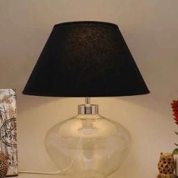 kapoor lampshades Kevin Black Cotton Shade Night Lamp With Metal & Glass Base-picture-25