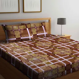 KLOTTHE Brown Abstract 210 TC 1 King Bedsheet with 2 Pillow Covers-4