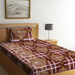 KLOTTHE Brown & Purple Ethnic Motifs 210 TC Single Bedsheet with 1 Pillow Covers-image-39
