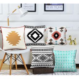 AEROHAVEN White & Blue 5 Pieces Geometric Square Cushion Covers-image-50