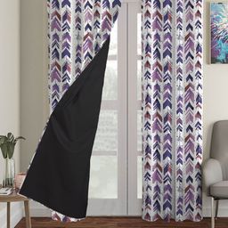 HOUZZCODE Set Of 2 Multicoloured Geometric Black Out Door Curtain-5