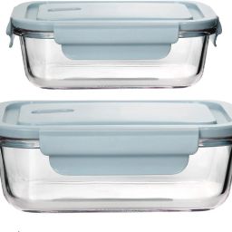 Borosilicate Glass Storage Bowl 600ML and 350ML Rectangular Microwave safe bowl with Leak-proof Lid-image-42