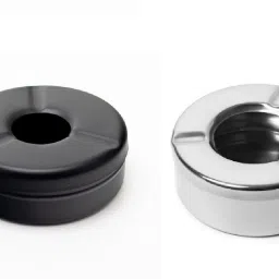 Stainless steel Black/Silver Round Lid Ash Tray- Silver, Black Steel Ashtray-15
