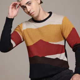 Men Colorblock Round Neck Multicolor Sweater-image-46