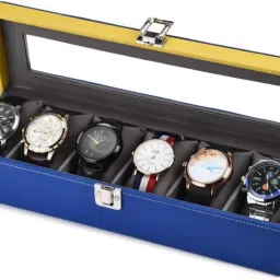 New Blue & Yellow color watchbox for 6 watches Watch Box-image-6