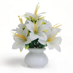 kanraj White Lily Artificial Flower with Pot image 2