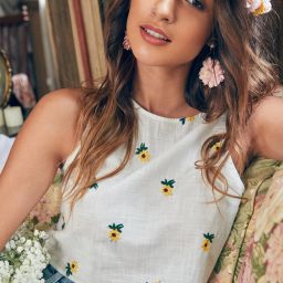 Casual Sleeveless Embroidered Women White Top-image-77