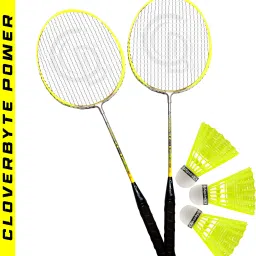 POWER Yellow LightWeight Badminton Racquet 1 Pair with 3 pc Shuttlecocks Badminton Kit-image-62
