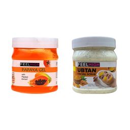 FEELHIGH Set of Papaya Gel & Ubtan Facial Scrub - 500 ml Each-25