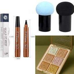 Combo of 4 tip eyebrow pen,2 mushroom blenders,highlighter palette-image-58